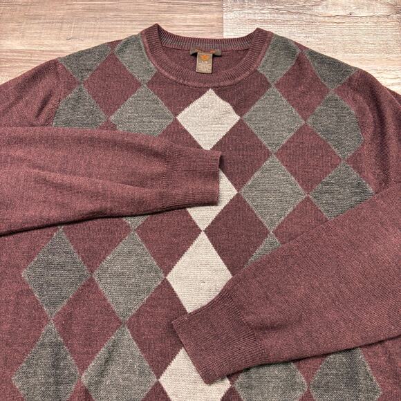 Dockers Burgundy Gray Mens L Argyle Diamond Crewneck Pullover Sweater Grandpa‎ - Picture 2 of 8